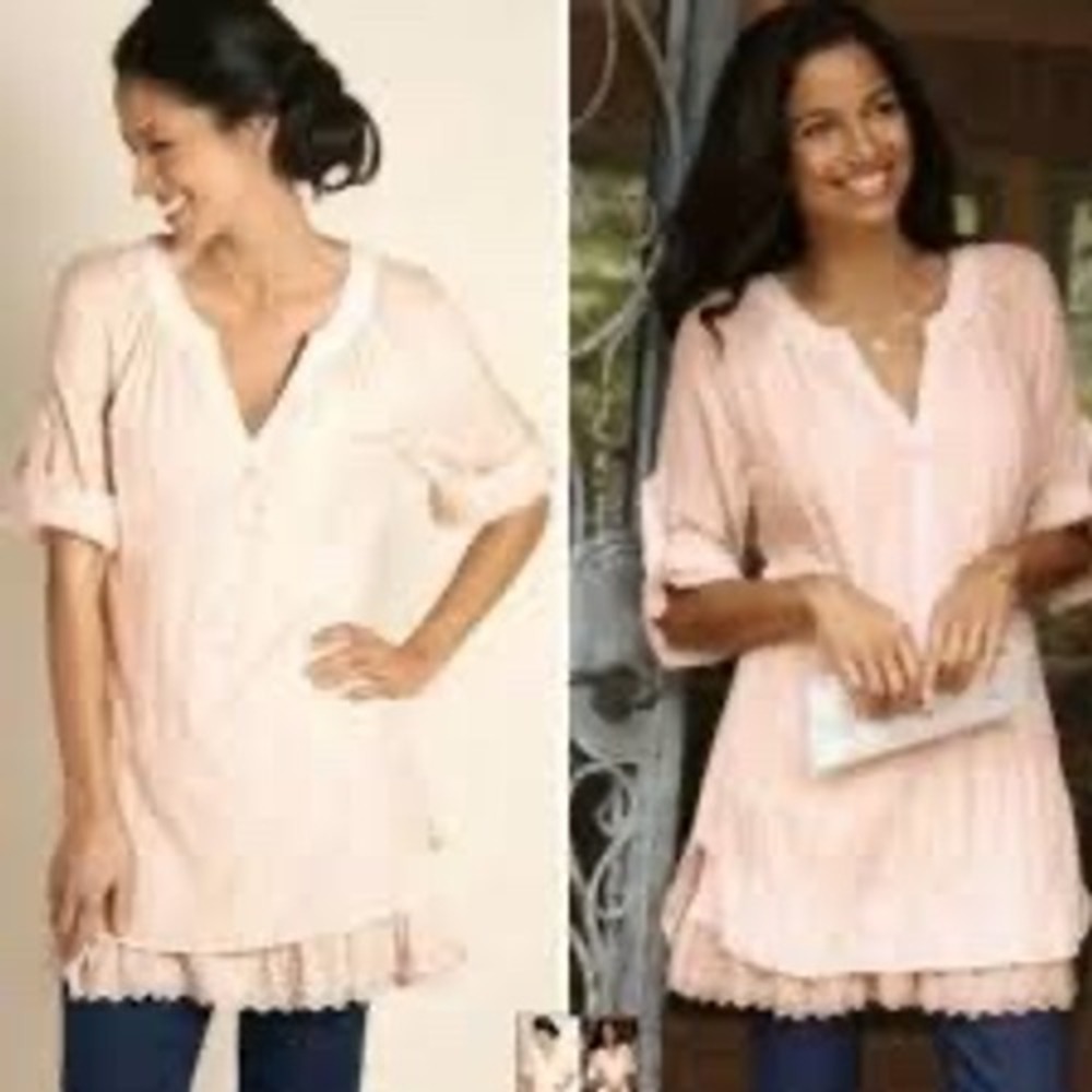 Soft Surroundings Light Pink Terra‎ Silk Blend Layered Tunic Blouse, Medium